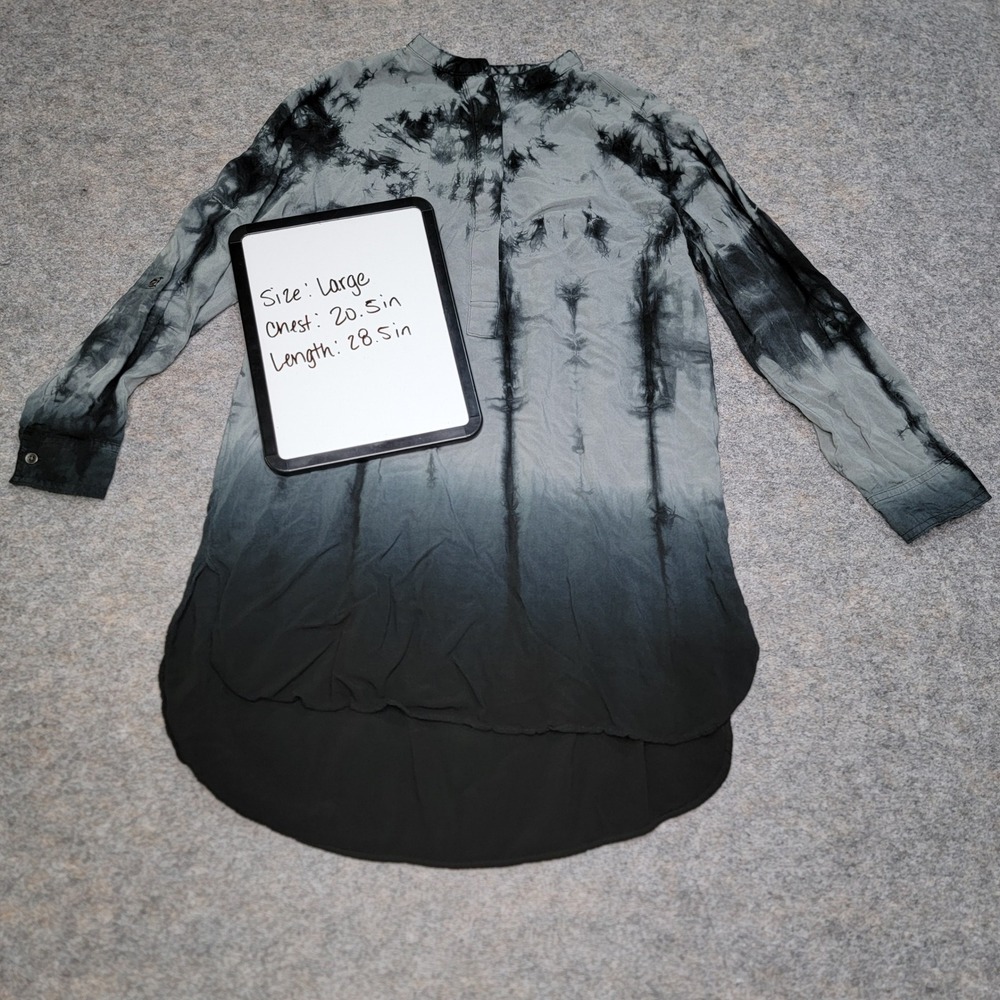 Rock & Republic Grey Black Tie Dye Tunic Top Hi-Lo Long Sleeve Womens L